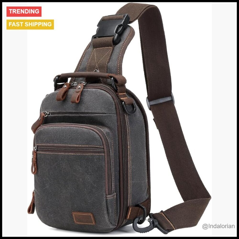 Waxed Canvas Crossbody Sling Bag Water Resistant Casual Daypack Chest Bag